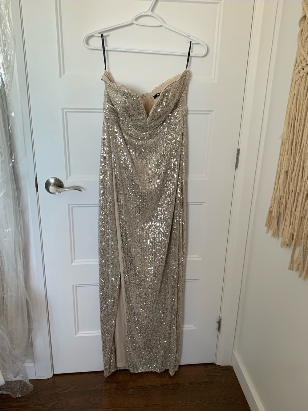 TFNC Strapless Sequin Gown in Champagne